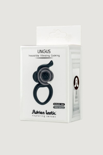 Adrien Lastic Lingus - виброкольцо с язычком и щеточкой, 7х2.5 см (черный) - sex-shop.ua
